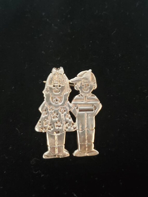 Vintage Sterling Silver Boy and Girl Brooch/Pin, … - image 2