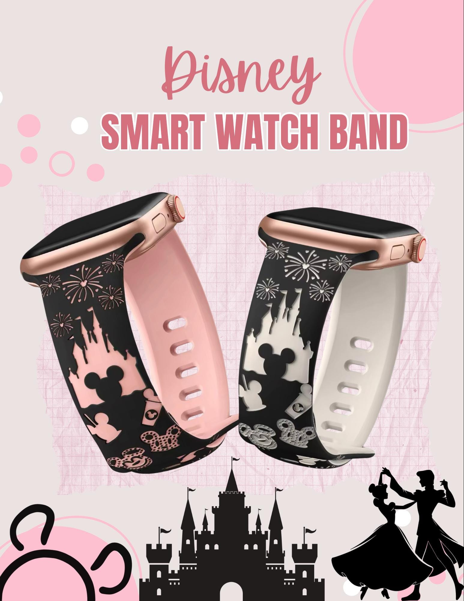 ☆US Disney Parks☆Apple Watchストラップ パークフード柄 Theme Park Apple Watch Band 38 40 41 Mm and 42 44 45 49 Mm