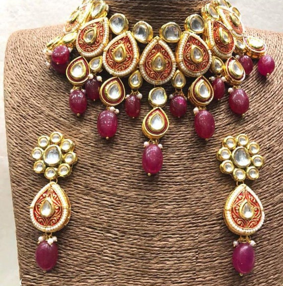 Kundan Choker Necklace Set Designer Kundan Necklace With Etsy