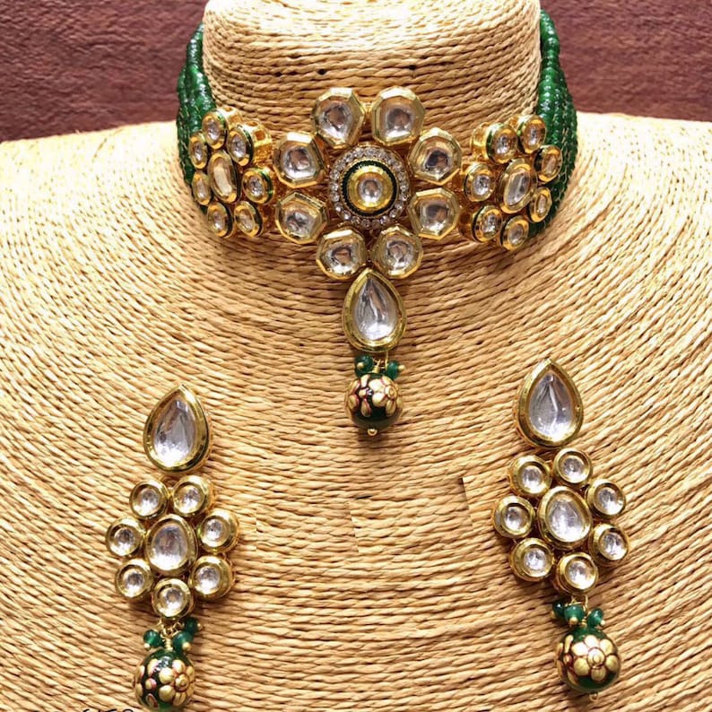 Indian Kundan Choker Necklace Set Kundan Jarkan Necklace Etsy