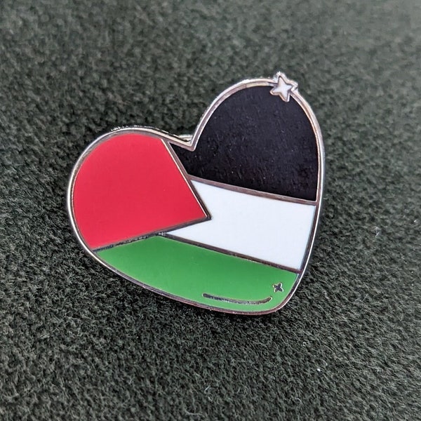 J'aime la Palestine - Broche cœur drapeau | Émail dur | Falastein pastèque drapeau palestinien | Cadeau Aïd, petit cadeau de Noël