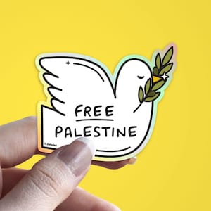 Free Palestine Olive Branch Stickers | Vinyl Decal | Arabic | Holographic Outline | Peace | Resistance