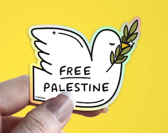 Free Palestine Olive Branch Stickers | Vinyl Decal | Arabic | Holographic Outline | Peace | Resistance