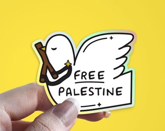 Free Palestine Slingshot Sticker | Vinyl Decals | Arabic | Holographic Outline