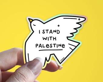 I stand with Palestine Sticker | Vinyl Decals | Arabic | Holographic Outline