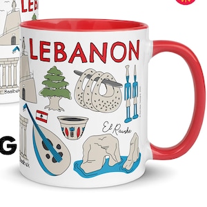 Lebanon Mug, Middle East Country Cups, Levantine Arab Heritage, Beirut City Map. Gift for Eid Al Fitr