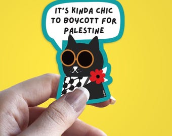 Kinda Chic to Boycott for Palestine Sticker | Kufiya Palestinian Cat Collection | Waterproof | Palestinian Owned Shop | Donat