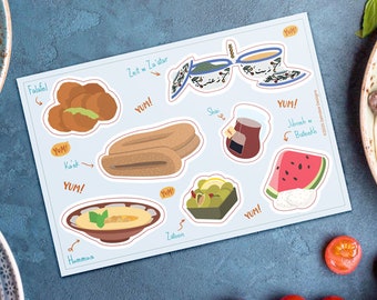 Arab Breakfast Sticker sheet | Foodie Stickers | Middle Eastern Accessory | Laptop Decal | sticker bundle package set