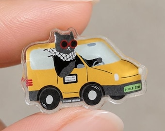Keffiyeh Cat "Ford" Taxi Pin – Sassy Middle-Finger Kitty Charm | Attitude Funny Palestinian | Eid Gift Christmas Stocking Stuffer