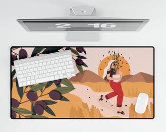 Desk Mat: Palestinian Olives & Wheat | Home Office Decor | Workspace Accessory, Gift for Arabs, Palestine Landscape Themed Pad