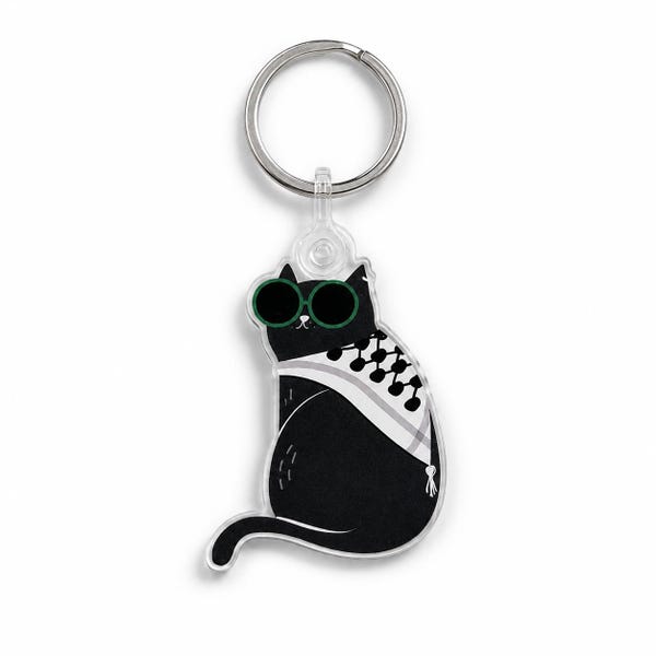 Pali Cat with keffiyeh Keychain | Palestinian kuffiyeh kitty | Palestine Kufiya Acrylic Key Chain