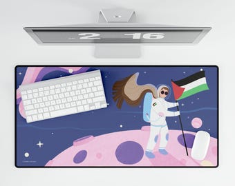 Palestinian Astronaut - On the Moon Desk Mat | Cozy Home Office Decor | Workspace Accessory, Gift for Arabs, Palestine Landscape Themed Pad