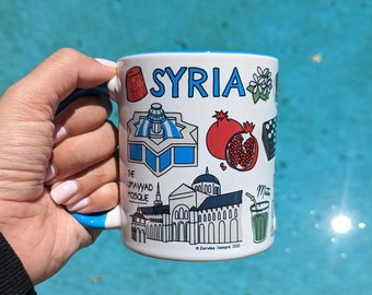 Syria Mug, Middle East Country Cups, Levantine Arab Heritage, City of Damascus.  Gift for Eid Al Fitr Ramadan.