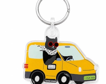 Keffiyeh Cat "Ford" Taxi Keychain - Sassy Middle-Finger Kitty Charm | Attitude Funny Palestinian | Eid Gift Christmas Stocking Stuffer