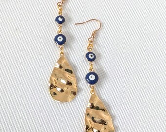 18K Gold Plated Evil Eye Dangle Earring | protection Nazar gift for mom woman earrings valentine girlfriend wife partner