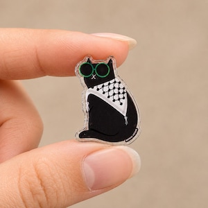 Cat in a Palestinian keffiyeh Pin | Acrylic Charm | Free Palestine | Palestinian owned | Eid Gift Christmas stocking stuffer