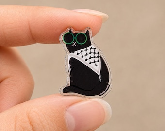 Cat in a Palestinian keffiyeh Pin | Acrylic Charm | Free Palestine | Palestinian owned | Eid Gift Christmas stocking stuffer