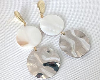 18K Gold Plated Earring with silver and natural shell accents | gift for mom woman earrings valentine girlfriend wife partner