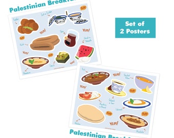 Afiche: Desayuno palestino en Oriente Medio Imprimir | Falafel Kaek | Hummus Pósters de Tiempo con Za&#39;atar