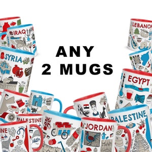 Custom (TWO Country Mugs) Pack / 11 oz cups / Palestine Jordan Lebanon Syria Egypt Iraq Arabic Arab Countries Levantine