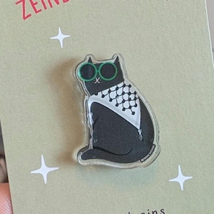 Cat in a Palestinian keffiyeh Pin | Acrylic Charm | Free Palestine | Palestinian owned | Eid Gift Christmas stocking stuffer