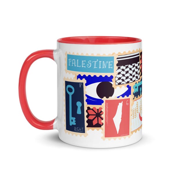 Palestinska frimärken Mugg | Arabiska Arabiska Palestina Kuffiyah Kuffiyeh Evil Eye Brodery Tatreez Cup عربي فلسطين كوفية