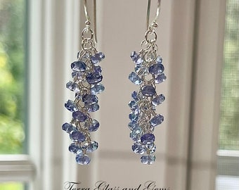 Handcrafted Tanzanite Dangle Earrings, Tanzanite Gemstones, Sterling Silver, Waterfall Design Earrings, Handmade, One of a Kind, Gift Idea.