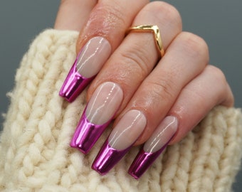 Chrome French Tip Press on Nails