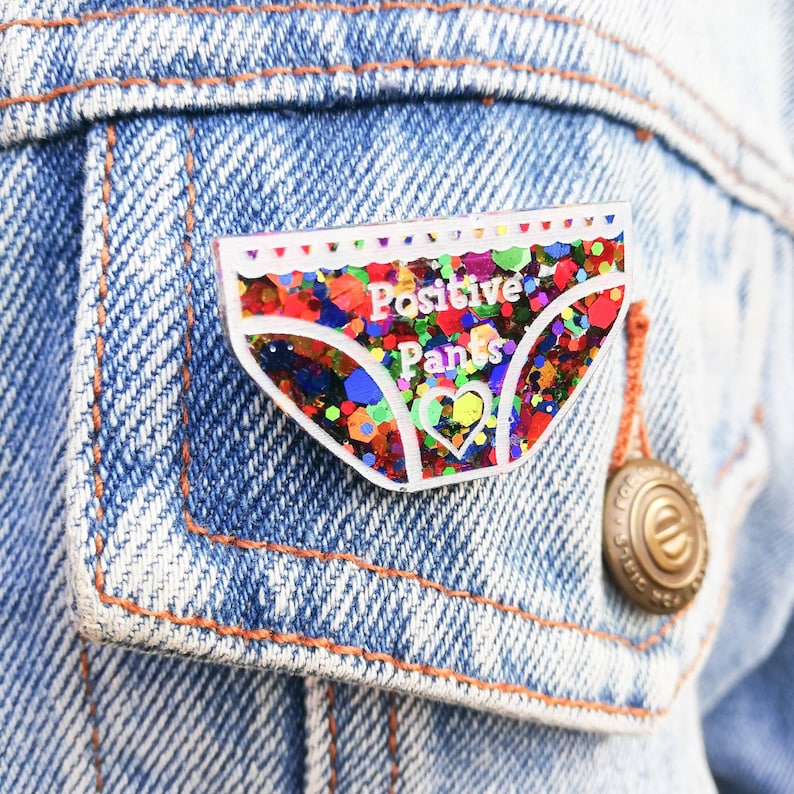 Handmade positive pants glitter resin badges, positive badge, brooch Rainbow