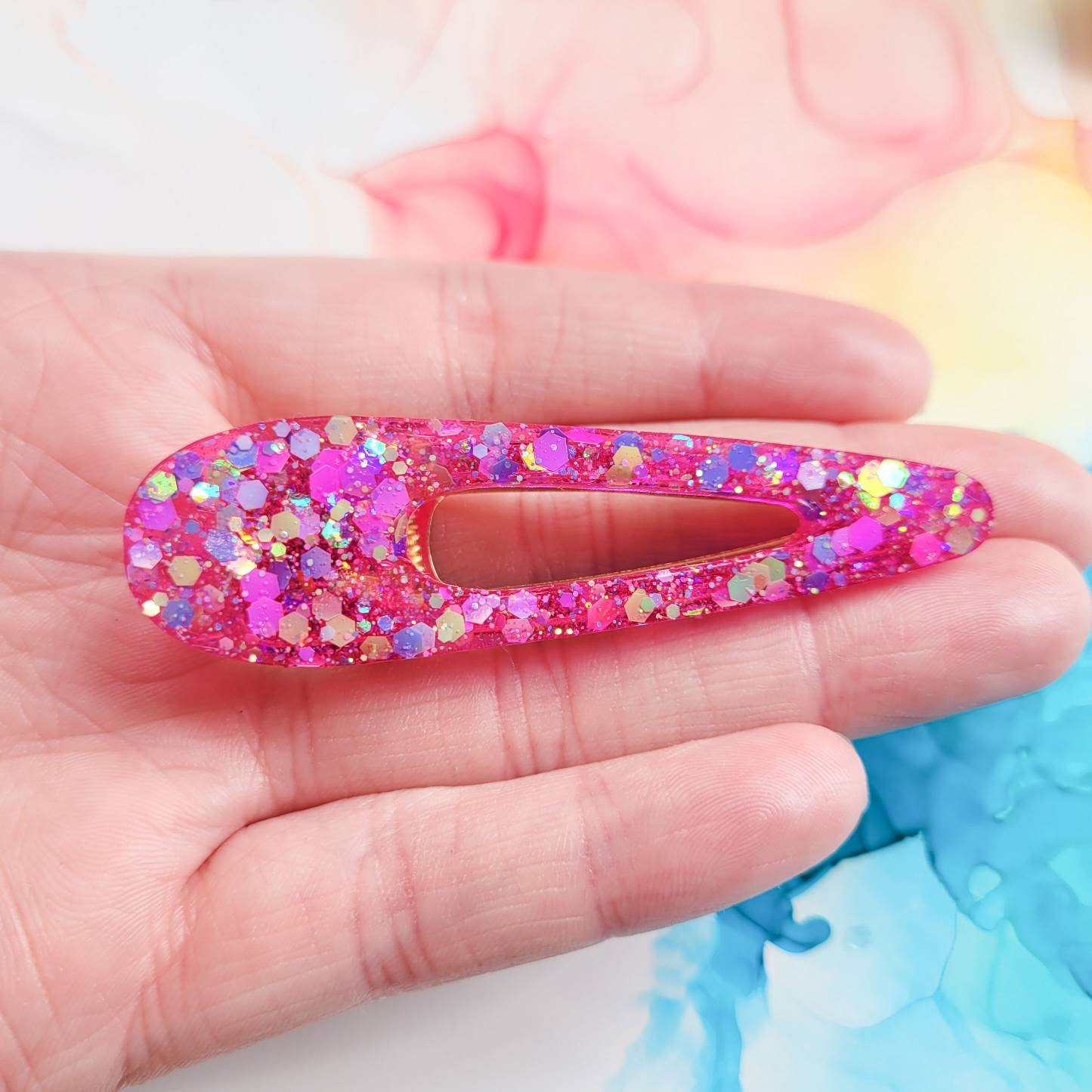 Handmade Glitter Resin Triangle Hair Clip, Turquoise, Pink 