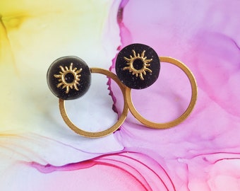 Handmade sun resin and brass circle stud earrings