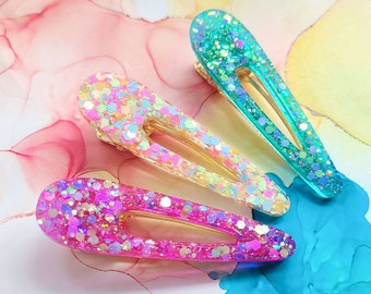 Handmade Glitter Resin Triangle Hair Clip, Turquoise, Pink  display picture 2
