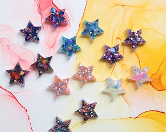 Handmade glitter resin stars earrings studs, 7 colours,  hypoallergenic surgical steel