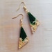 Handmade resin green and gold earrings, gold leaf, gold plated, dangle, drop 