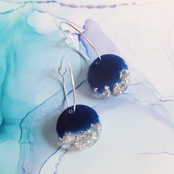 Navy resin earrings best sale