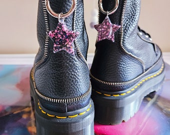 Handmade black and pink glitter stars resin boot charms