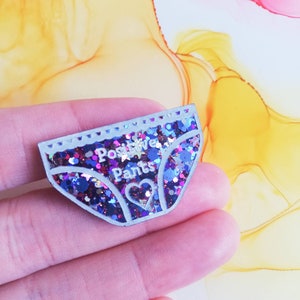 Handmade positive pants glitter resin badges, positive badge, brooch Silver stars/blue