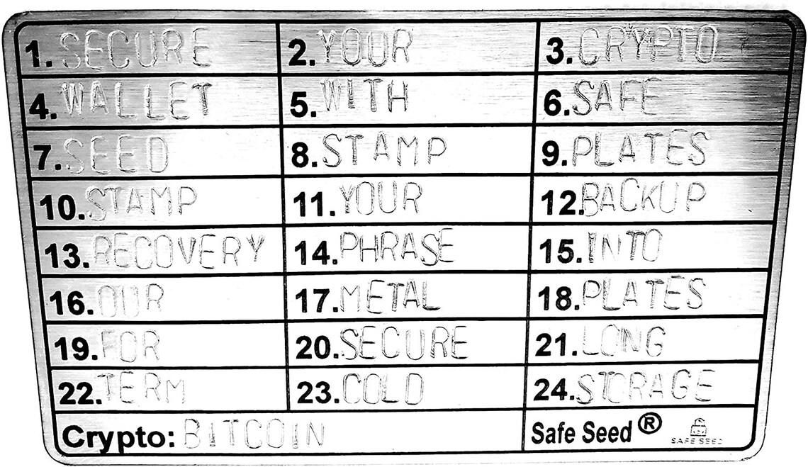 Safe Seed Stainless Steel 24 Word Recovery Passphrase Metal Etsy