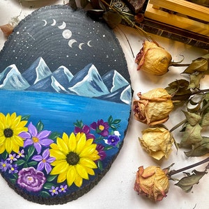 Moon Phase Wooden Art Board & Home Decor | Pagan Gifts and Altar Decor | Mystic Mountain Hand Painted Decor | Christmas Yule Gift Ideas