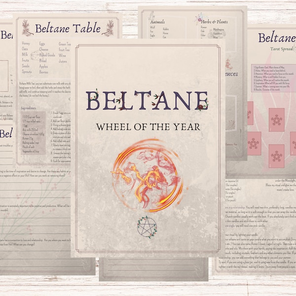 Beltane Printable Guide: Wheel of the Year Grimoire Pages Antique Style | Book of Shadows | Beltane Correspondences & Ritual |Witch’s Guide