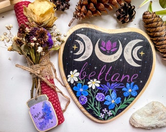 Beltane Altar Kräuterkerze & Mondzyklen handbemalte Ornament Bundle + KOSTENLOSES Beltane Printable | Beltane Ritual Decor | Wicca Geschenke