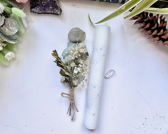 Imbolc Empowerment Herbal Candle with Quartz Crystal Point | Imbolc Altar Candle & Decoration | Pagan gifts