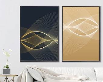 2 sets of Abstract Geometric symmetry prints, gold ,yellow, black, printable, instant download, circle print, wall art illustration