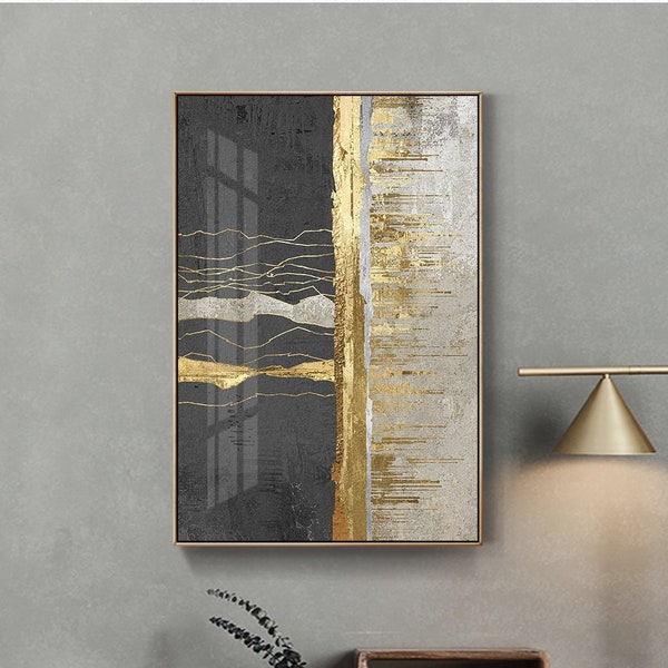 Printable Luxury Gold leaf Painting, Abstract Geometric Gold foil Lines Wall Poster Print Modern Canvas Painting Art Living Room Home Decor