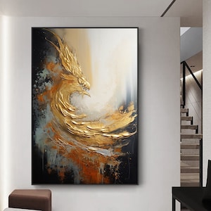 Chic Wall Art Prints: Luxus Phoenix Gemälde, Wandkunst Schlafzimmer, digital bedruckbar, grauer Hintergrund