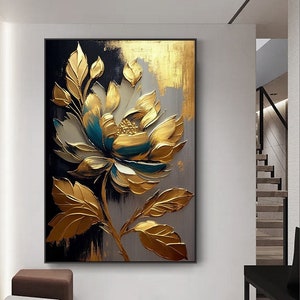 Wall Art Printable, Golden Elegance: A Stunning Floral Masterpiece, Digital Artwork, Luxury interior design for hotel, office, home decor