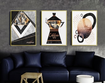 Abstract set of 3 Coffee machine, Coffee Poster, Coffee Artwork, Coffee Wall Art, Coffee Photography, caffeine poster, caffeine wall art