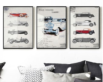 set of 6 prints, retro car print, Print Vintage Retro Van Print Retro Car Print Van Poster Van Decor Printable art retro Digital prints