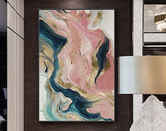 Kleurrijk handgemaakt goudfolie acryl vloeibaar schilderij afdrukbaar, hoogwaardige details. Marmering, marmertextuur Verfspatten, kleurrijke vloeistof
