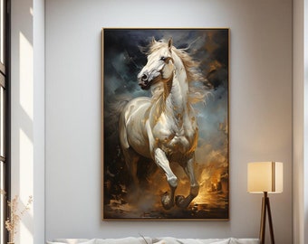 Wild Horse Wall Art Printable, A Stunning Floral Masterpiece, Digital Artwork, Luxury interior design for hotel, office, home decor